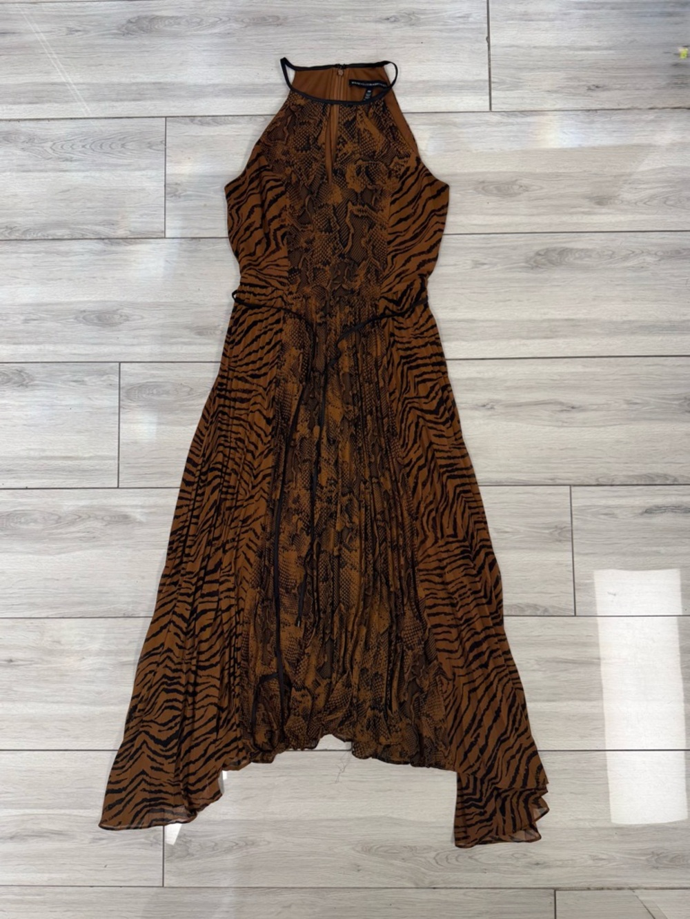 White House Black Market Brown Animal-Print High-Low Halter Dress